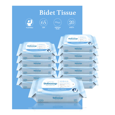 Bebesup Bidet Tissue Wet Wipes, 20s x 12 Packs