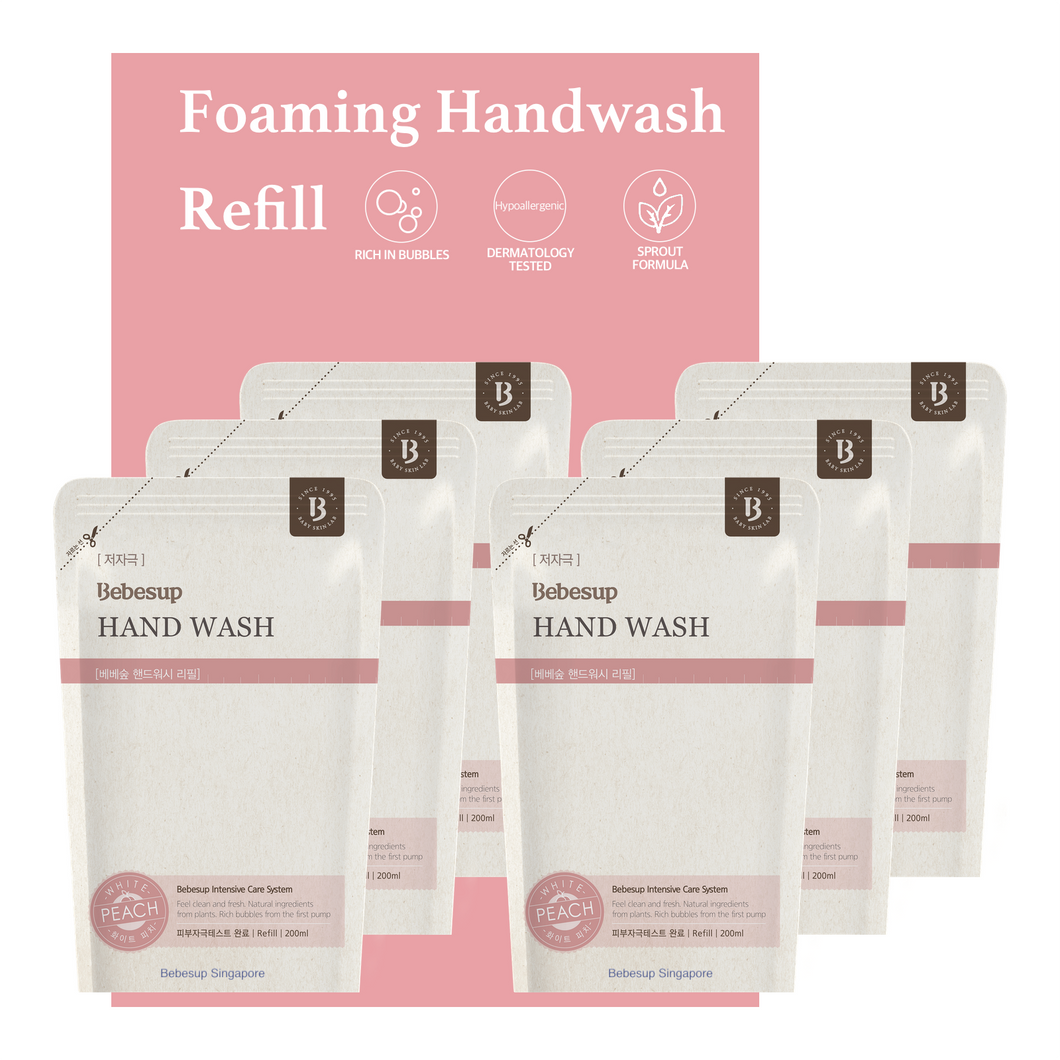 [Refill]Bebesup Foaming Hand Wash Refill, 200ml x 6 (White Peach)